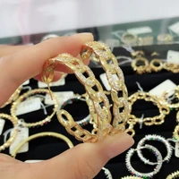

Wuzhou Foxi Jewelry Chain Link CZ Clear Pave 18k Dubai Gold Plated Brass Hoop Pin Big Earrings