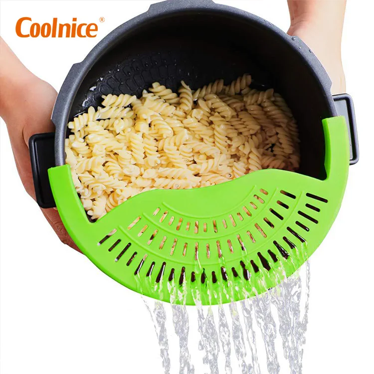 

Wholesales Silicone Stainer Snap Strain food Strainer for Vegetable Noodles cooking, Red,black,green,etc