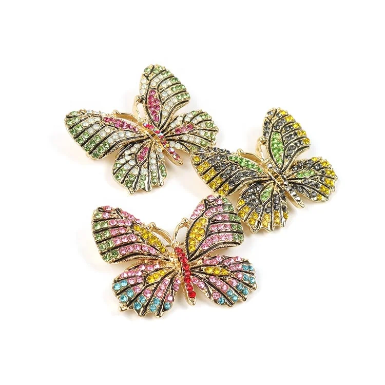 

Assorted Crystal Rhinestones Butterfly Brooch Pins For Women Or Girls Costume Jewelry, Bronze, silver, customized color available