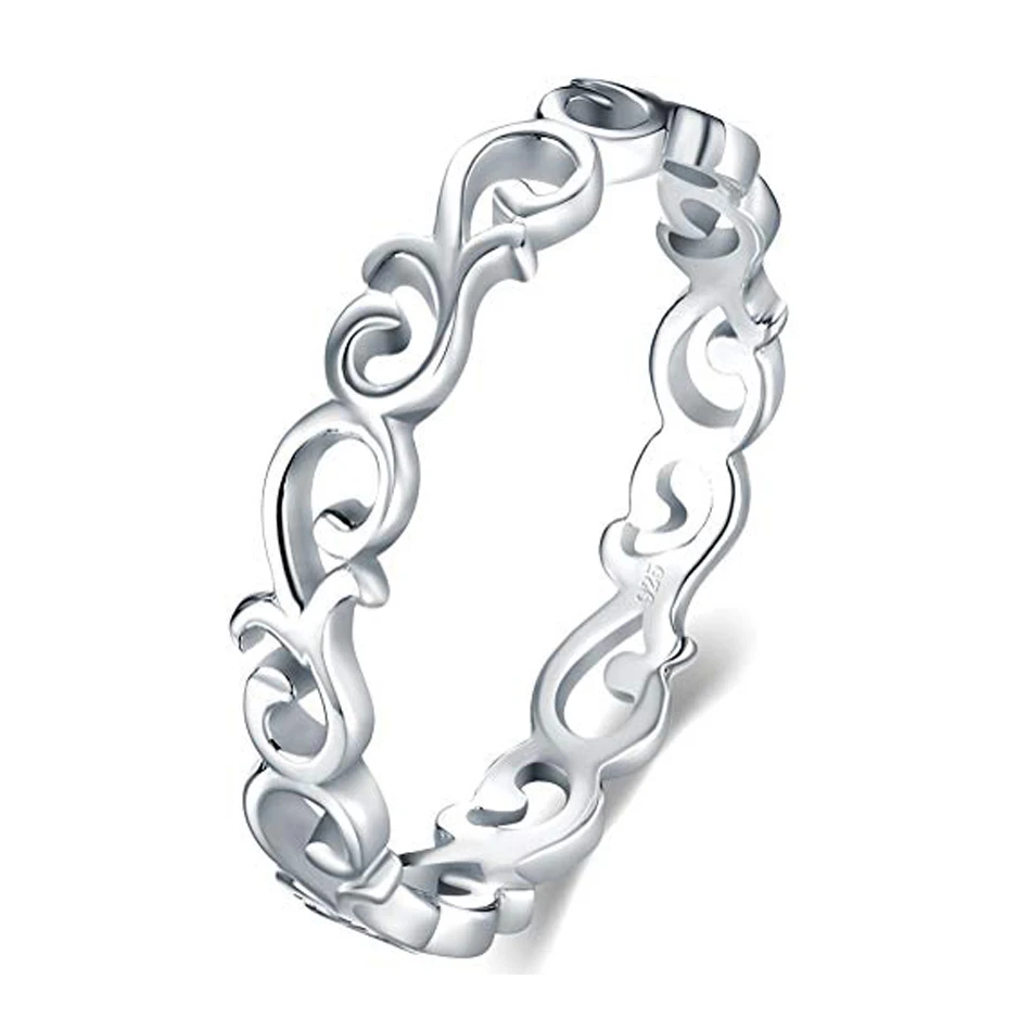 

925 Sterling Silver Ring Celtic Knot Heart High Polish Tarnish Resistant Eternity Wedding Band Stackable Ring