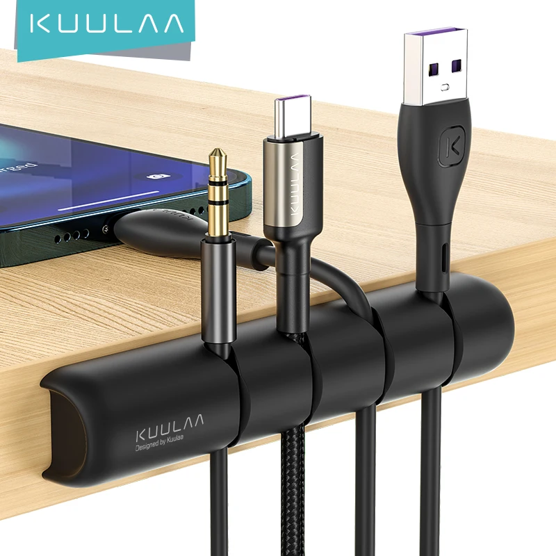 

KUULAA Wholesale Custom Logo Silicone Travel USB Magnetic Desk Cable Organizer Management Holder, Black