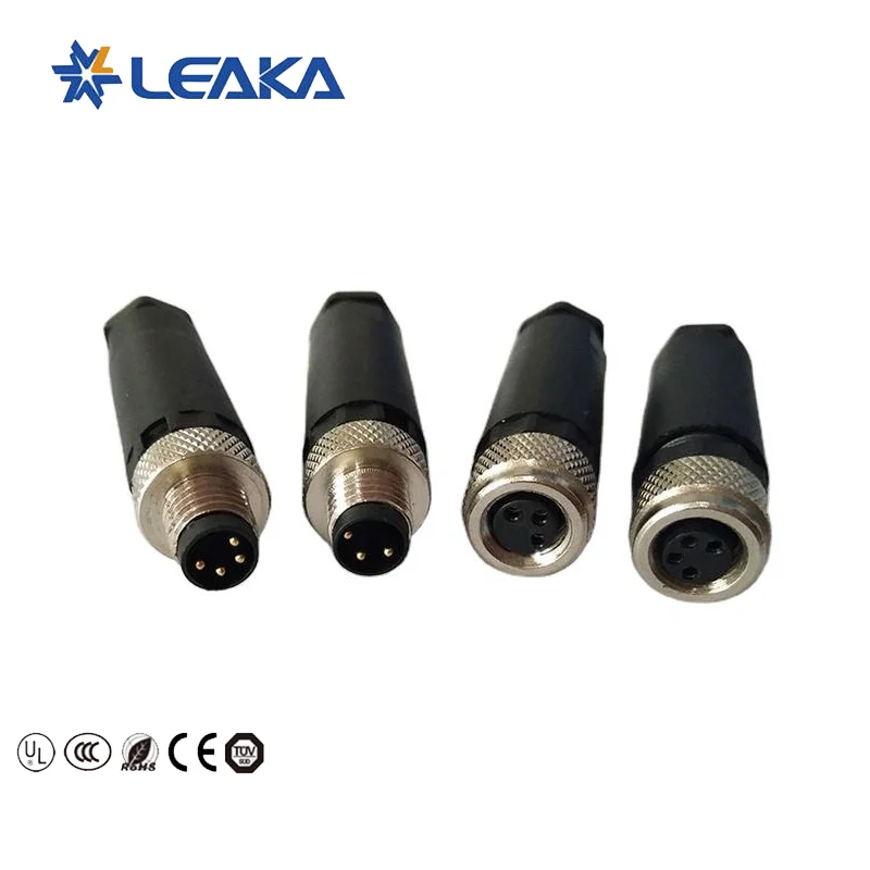 

Wholesales Wire waterproof 3 4 pin Plastic shells A codes threaded straight angled coupling male & female m8 snap connector