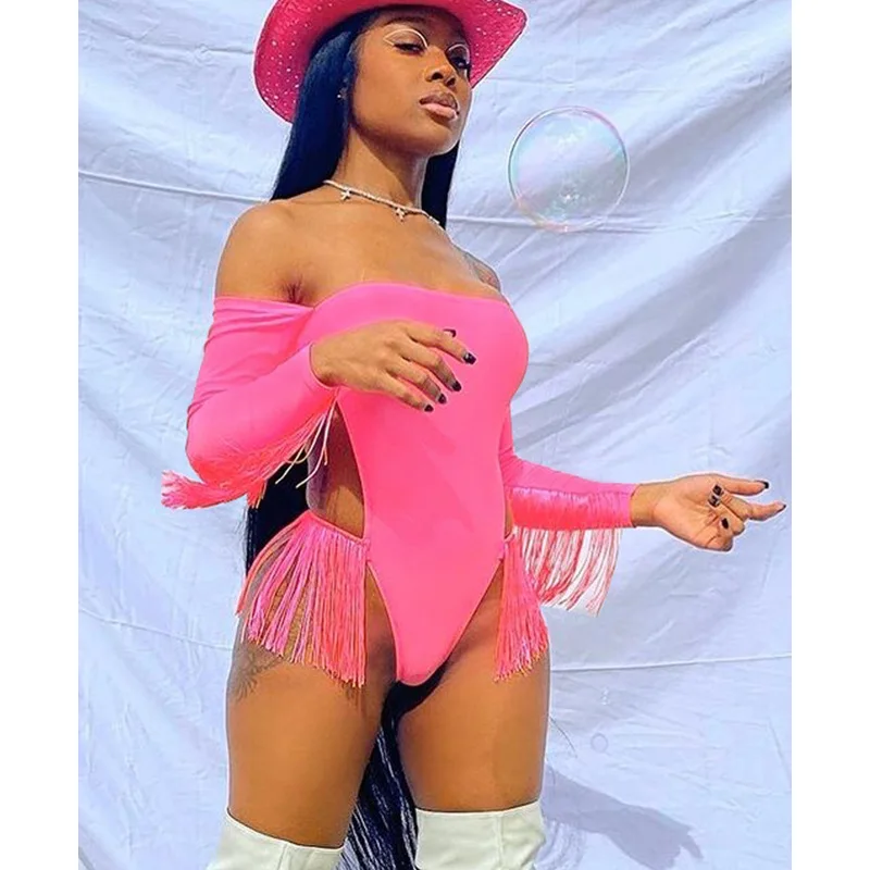 

Wholesale New Stretchable Tassel Design 2021 Ladies Sandy Beach Sexy Long Sleeve Women One Piece Swimsuit