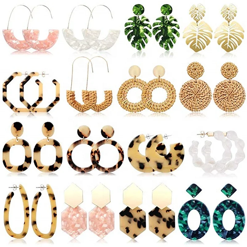 

Wholesale New Fashion Bohemian Big Geometric Resin Acrylic Earrings Set For Women