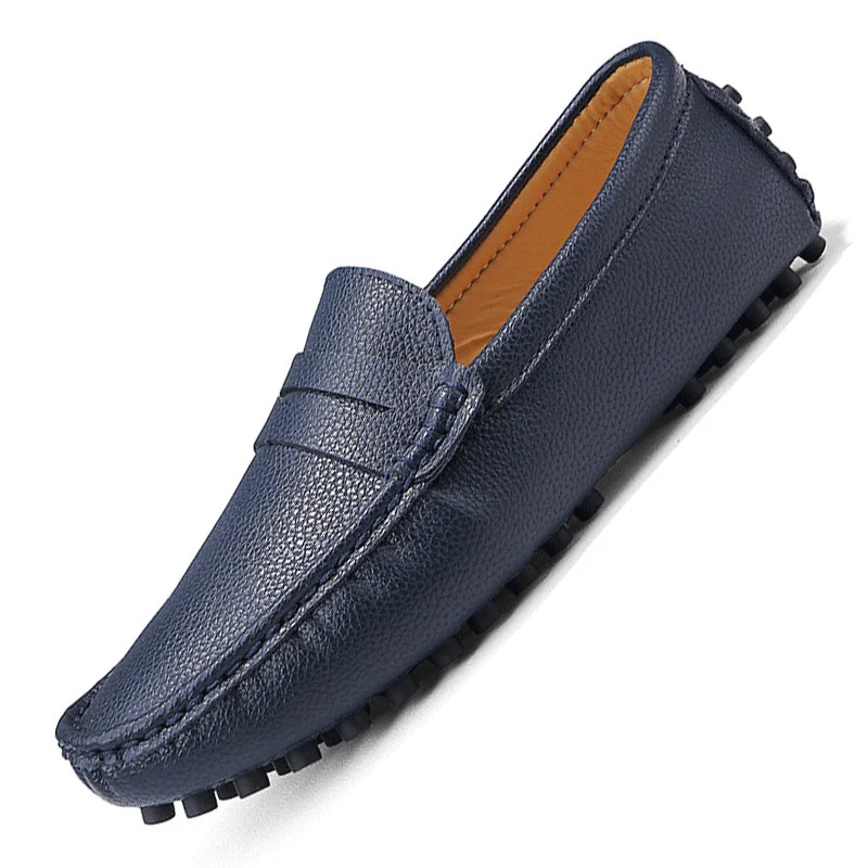 

Leather Men Shoes Luxury Brand Formal Casual Mens Loafers Moccasins Soft Breathable Slip on Boat Shoes Plus Size, Black.blue brown white