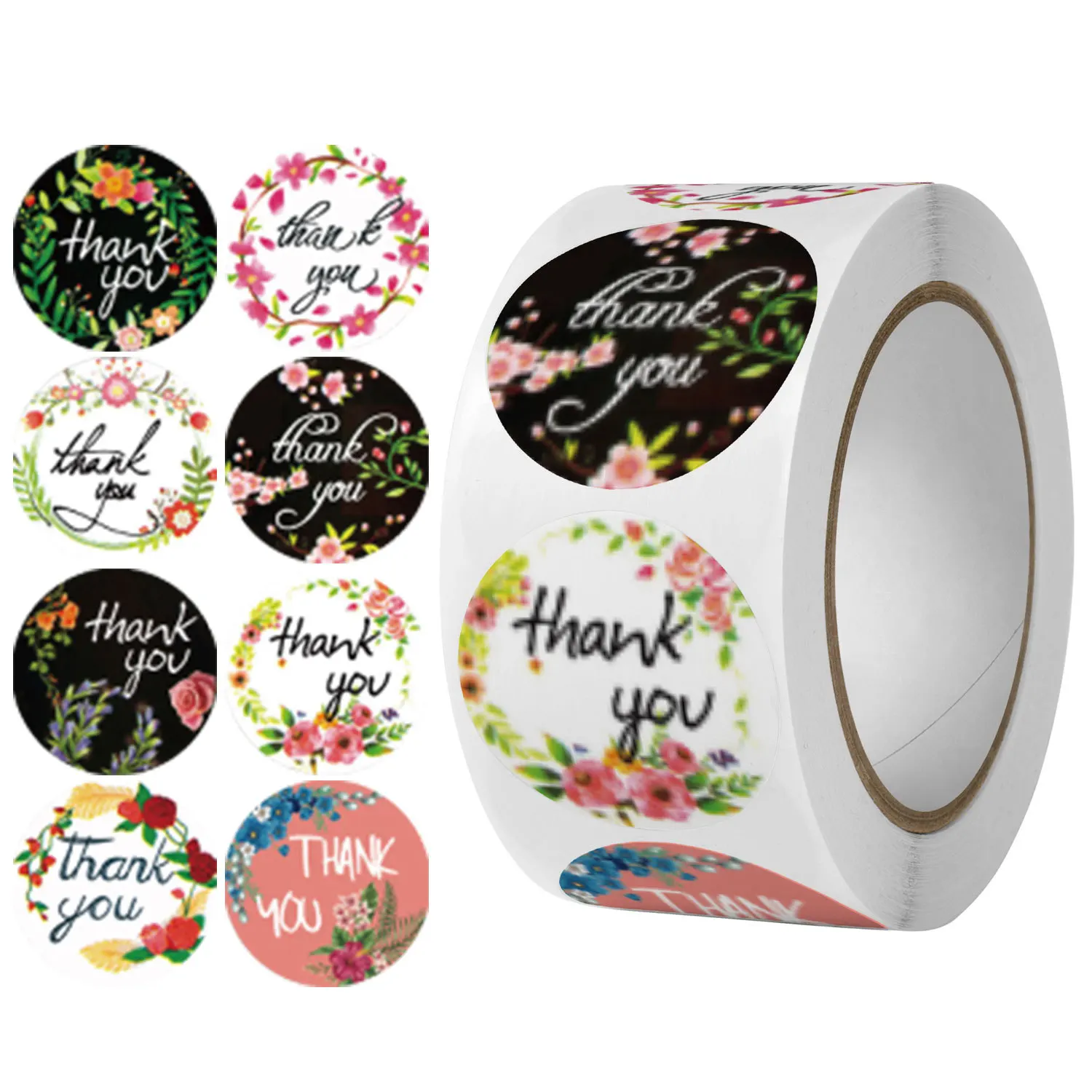 

Fast Shipment Custom Wholesale 500 Pieces Per Roll Flower Round Thank You Stickers Labels for Small Business