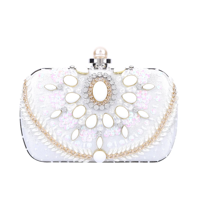 

Wholesale Spot European And American Style High Quality Handmade Beaded Elegant Pearl Button Dress Lady Party Bride Evening Bag, Accept customized