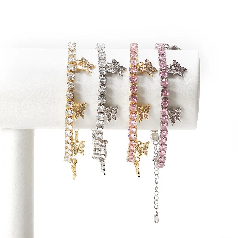 

YBR002Hot Sale Shinning Wholesale Zirconia Cute Girl butterfly bracelet charms, Silver/gold color