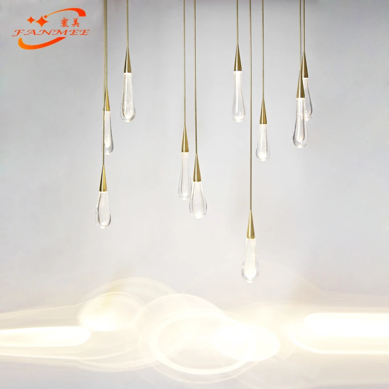 

Modern Glass Light Led Singal Glass Water Drop Pendant Hanging Lamp for Living Dining, Gold finish