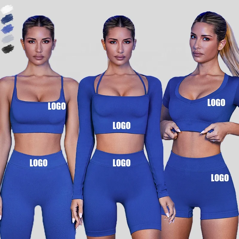 

2022 Yiga Hot Selling Custom Logo Ladies Sportswear Ectiva Bum Scrunch Leggings Woman Sets Gym Fitness Women's Seamless Yoga Set