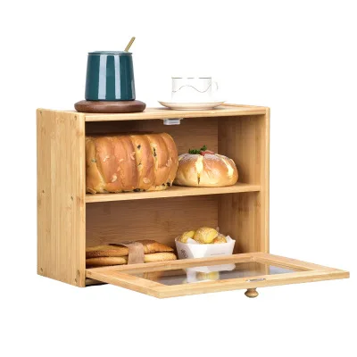 

Bread Storage Box Desktop Creative Multifunctional Household Bamboo Cabinets Large Capacity 2 Layer Bread Box Kitchen Supplies, 1 color