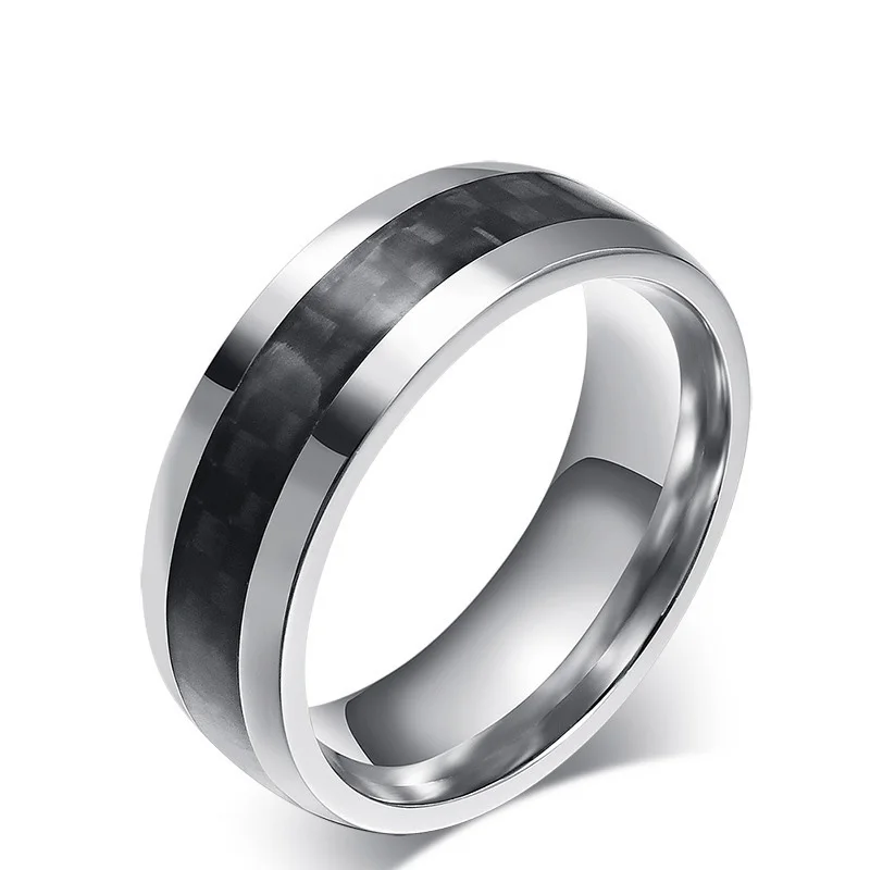 

Wholesale Male Trendy Carbon Fiber Black Stainless Steel Middle Finger Ring