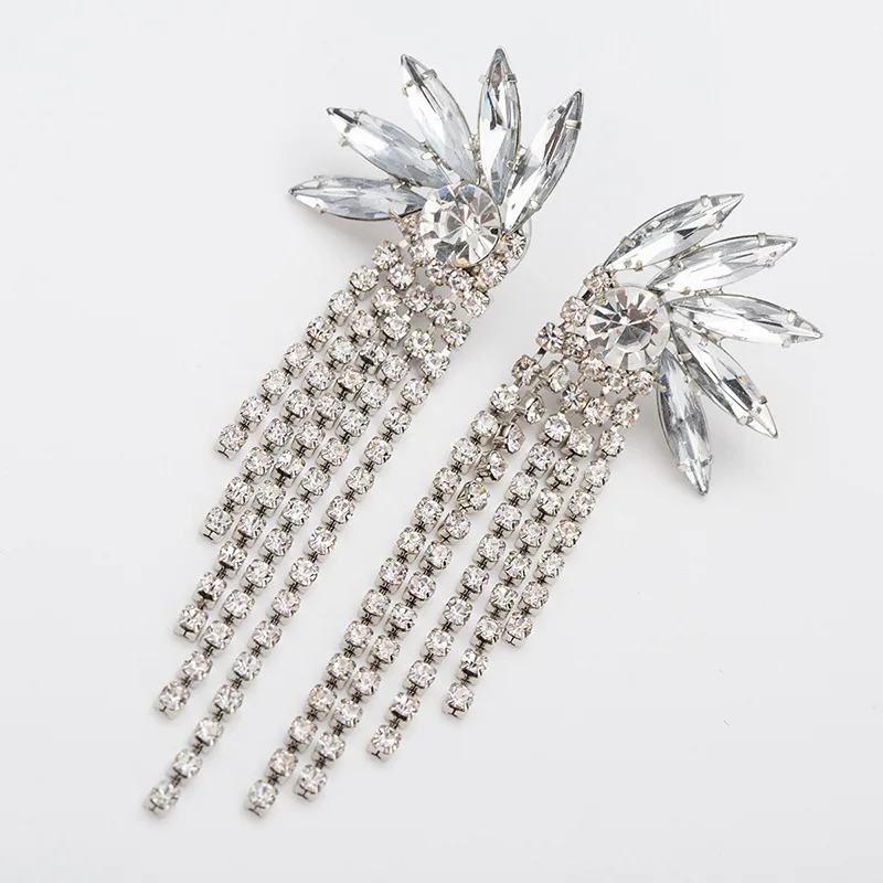 

WIIPU Long tassel rhinestone drop earrings fashion water drop ladies jewelry silver plated shiny earrings party gift