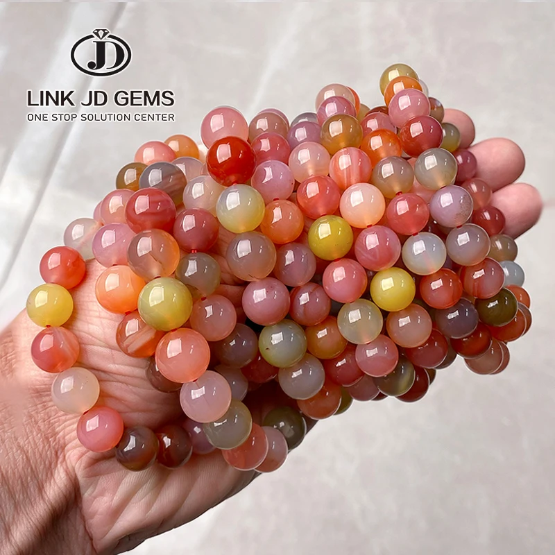 

JD Wholesale Gemstone Jewelry Elastic Natural Stone Beaded Bangle Natural Ice Cream Salt Source Agate Bracelet for Jewelry Gift