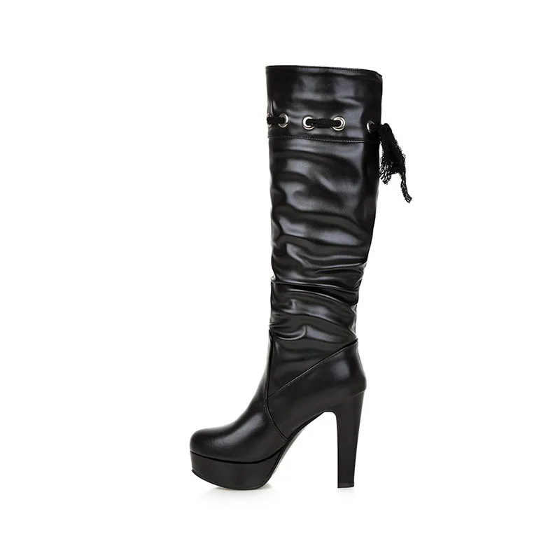 

winter round head Waterproof Platform High heels Ladies knee boots