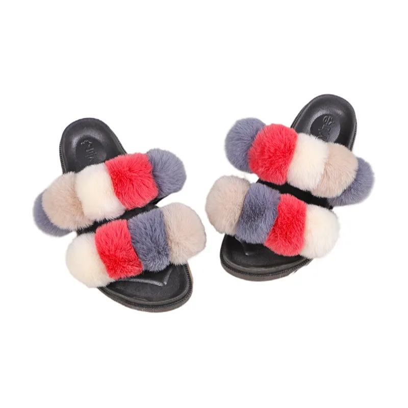 

bedroom women's fur colorful slipper, Show as pictures