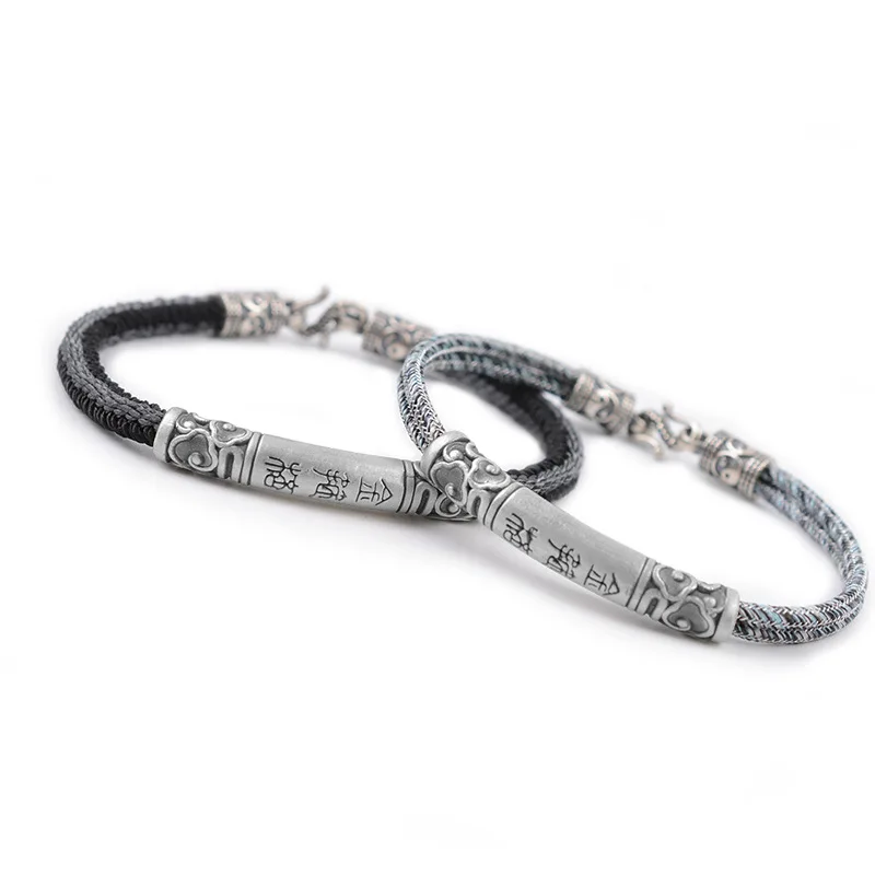 

New Arrival 925 Sterling Silver Braided Bracelets For Men Lucky Rope Buddhism Fengshui Bracelets Multi Color Chinese Knots
