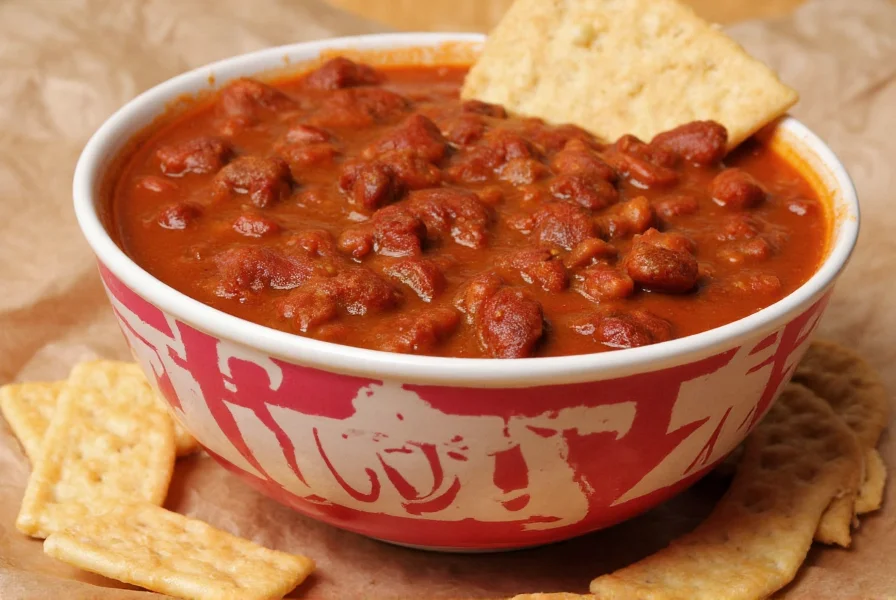 Wendy's chili served in signature bowl with side of saltine crackers