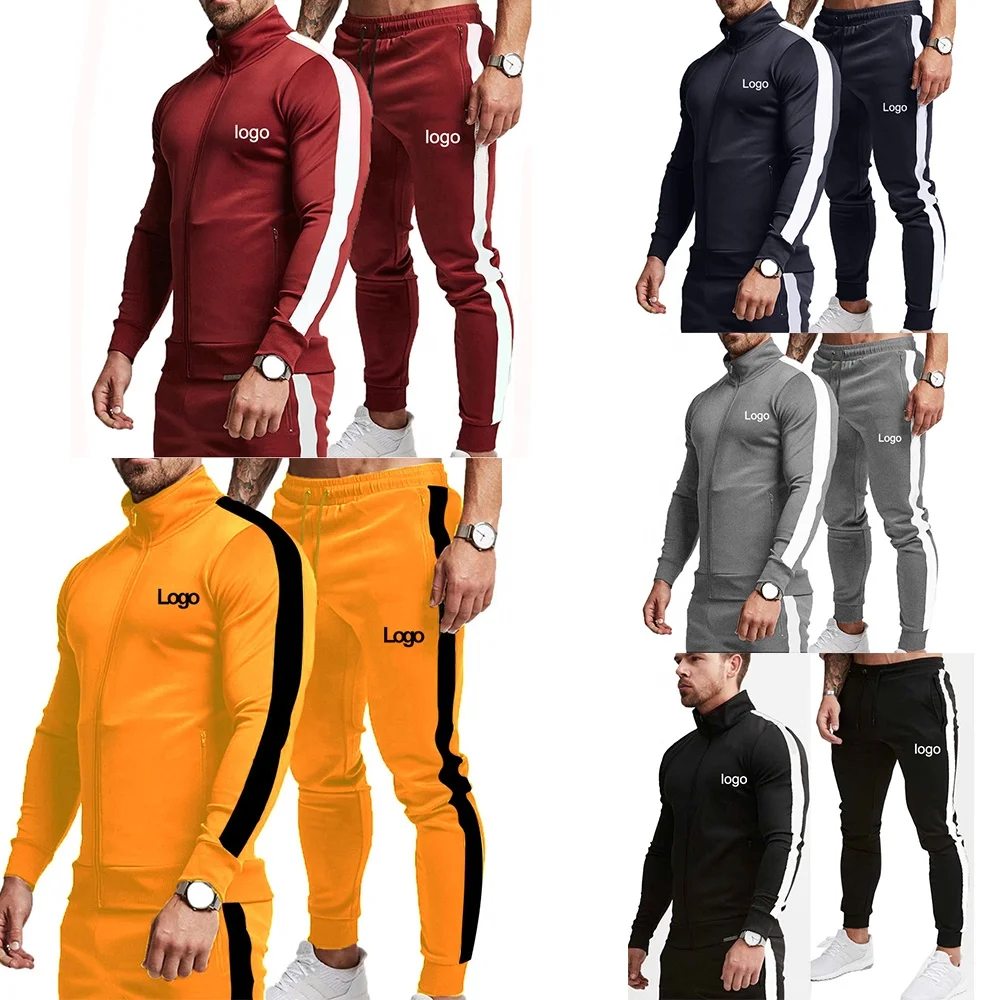 

Wholesale OEM Custom Design Men Fall Winter Sports Tracksuit Training Gym Jogging Plain Two Piece Suits