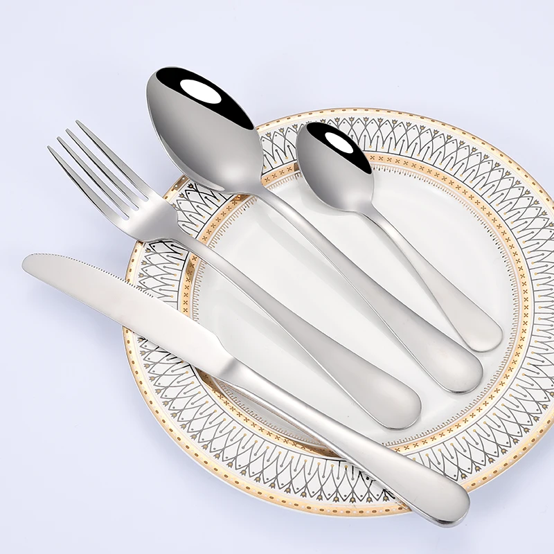 

Wholesale wedding luxury hotel silverware stainless steel 24pcs silver elegant flatware sets with custom logo, Customized