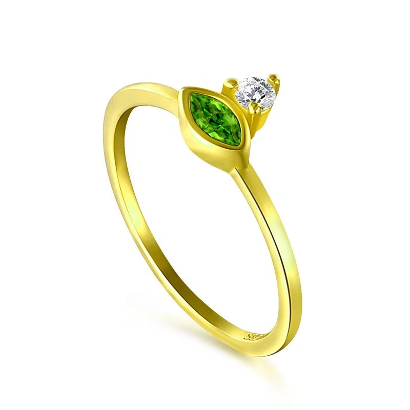 

Wholesale Luxury Ring Gold Plated 925 Sterling Silver Ring Green Gem Ring, Gold/silver