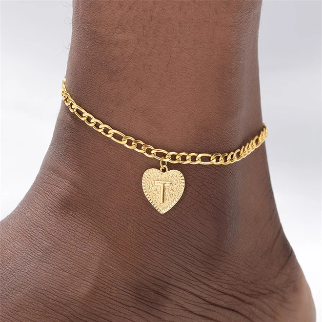 

Gold Hot style anklet initial Adjustable letters anklets creative heart anklets body jewelry 7 buyers, Silver