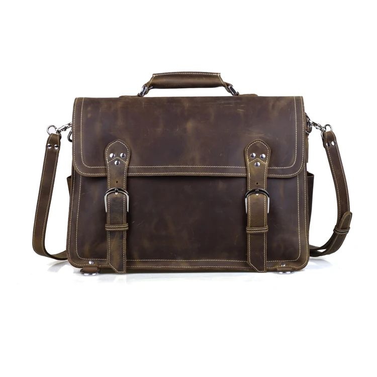 

Tiding Vintage Style Crazy Horse Leather Dark Brown Business Briefcase Bag 15.6 inch Leather Laptop Messenger Backpack For Men