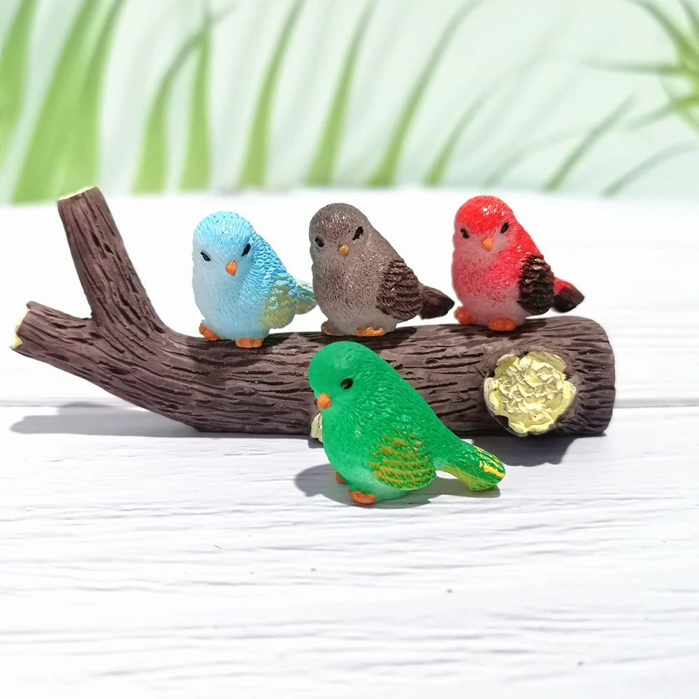 

4pc/set Cute Little Birds Animal Model Figurine Home Ornament Glass Decor Miniature Craft Garden DIY Fairy Decoration