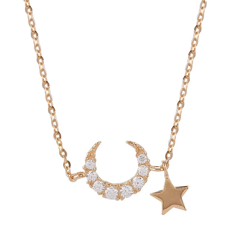 

Shangjie OEM kalung High quality Women Fashion Jewelry Necklace Zircon Moon&Star Necklace 925 Sterling Silver Necklace, Gold color