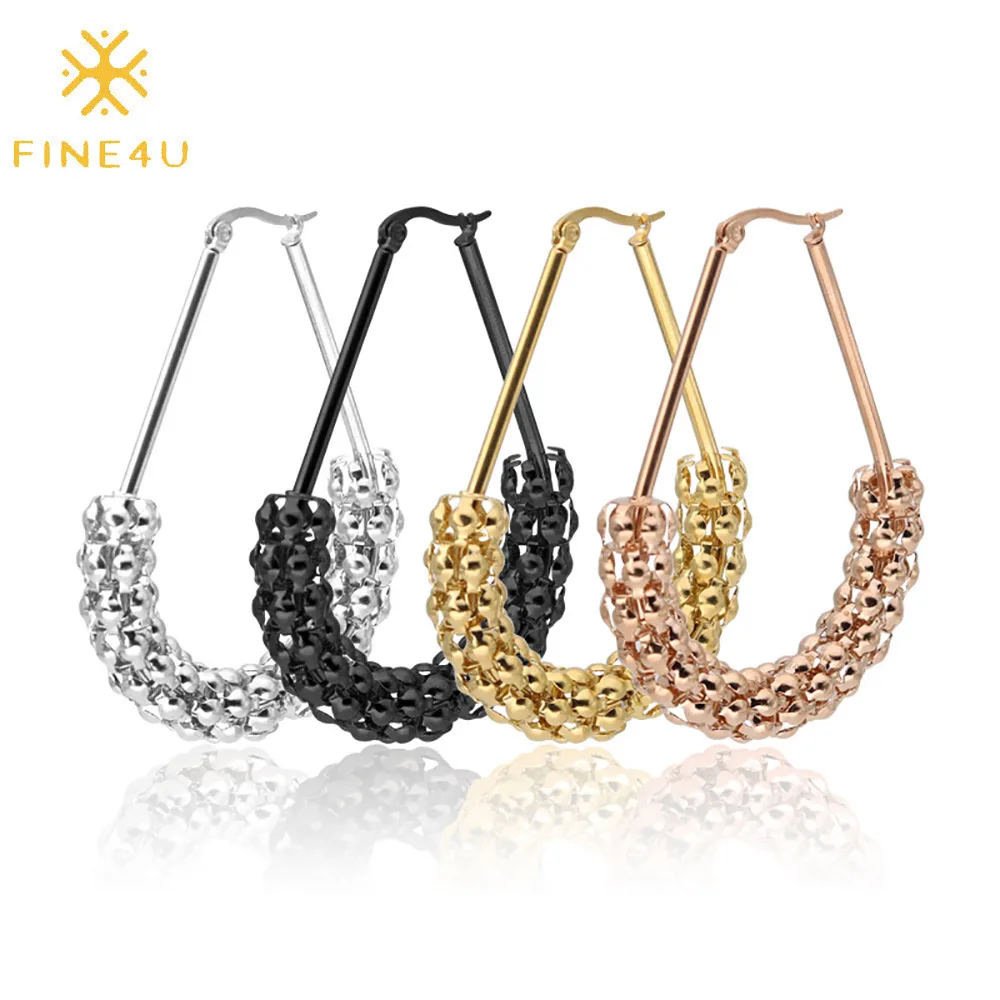 

Wholesale fashion women stainless steel black rose gold plated large spiral gold hoop luxury earrings, Gold/steel