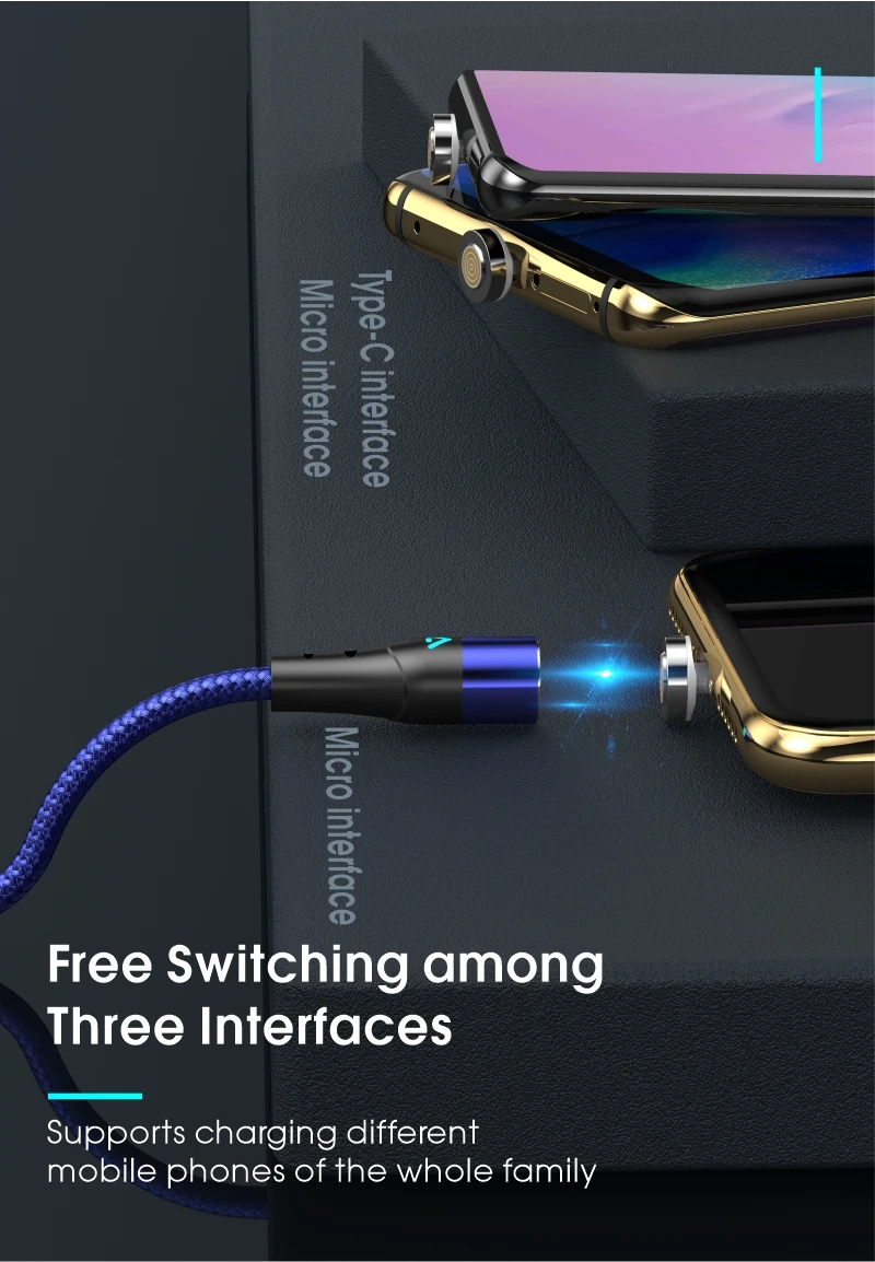 360 Rotation Nylon Braided 3A Magnetic Data Cable for Samsung Type C Cable 3 in 1 Magnetic Charging Cable Micro USB Data Line - ANKUX.COM