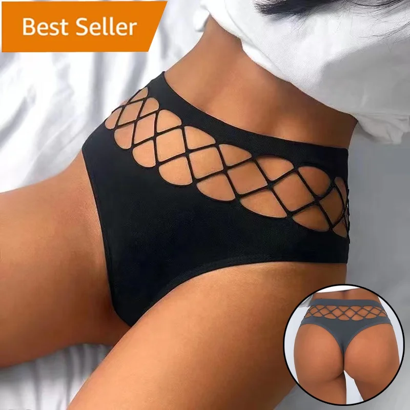 

Women's Hollowed Out T Back Mid Waist Sexy Cheeky Thong See Through G String Panties, Black, white, skin color, blue, gray, rose red , red