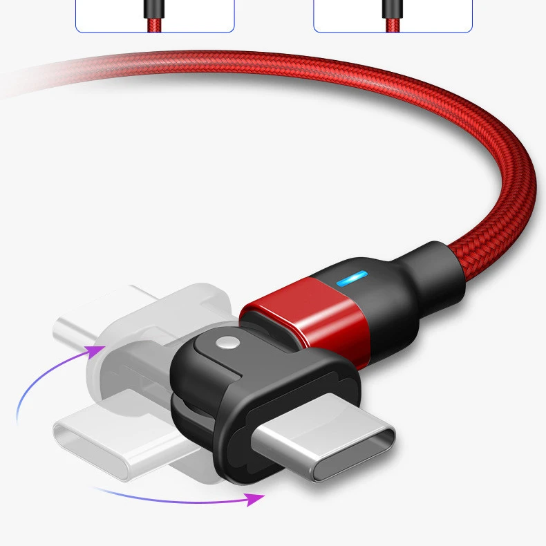 

CE passed type c fast charge USB cable 180 degree rotating elbow charger cable data with LED display for Android mobile