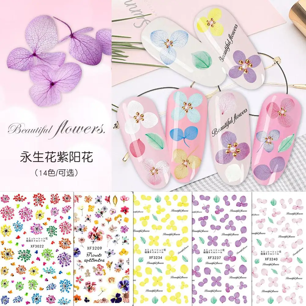 

2020 Hot Selling Dried Flower Nail Sticker Eternal Floral Nail Decals Fingernail Decorative Accessories, As picture show