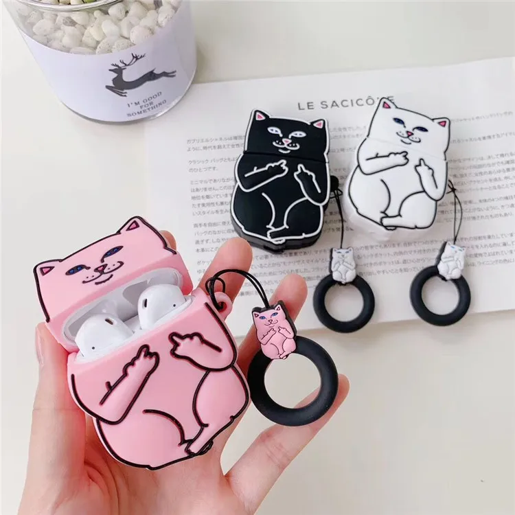 

Wholesale Cute Funny Middle Finger Cat Silicone Shockproof Case Funds for Airpods 2 for Air Pods 1 2