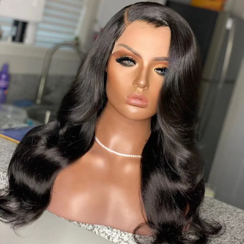 

Wholesale 24 Inch Body Wave Natural Black Indian Raw Unprocessed Cuticle Aligned Hair Lace Front Wigs For Black Women