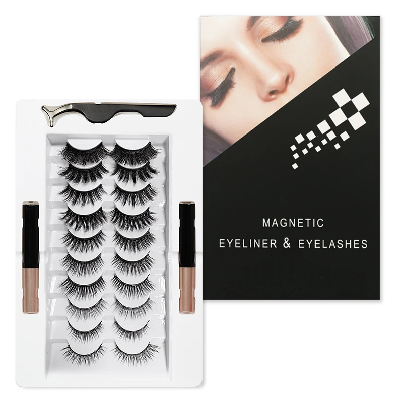 

3D magnetic eyelashes 10 pairs Mixed Styles with Dual magnetic liquid Eyeliners private label, Natural black