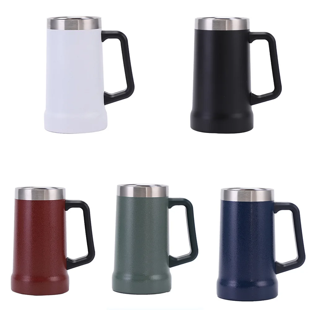 

New Arrival Stainless Steel 710ml Thermos Beer Tankard Coffee Beer Travel Mug With Handle, As picture or customized