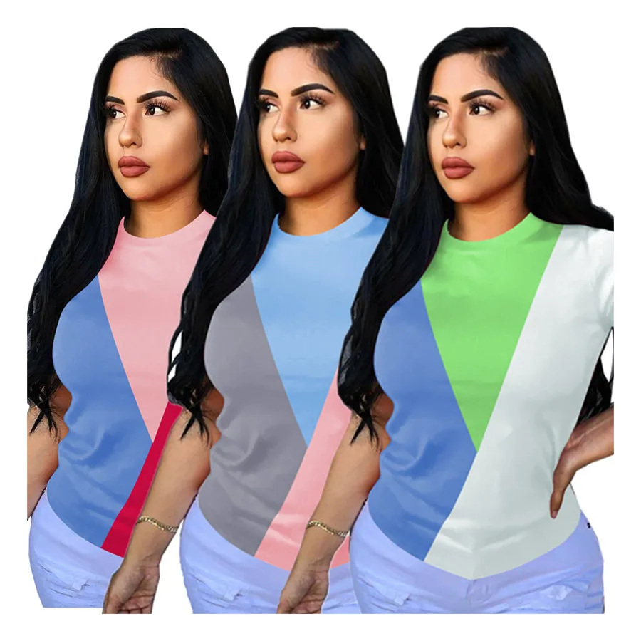 

Foma Clothing QY5053 fashion 2021 contrast color T-shirt women's short sleeve summer tops