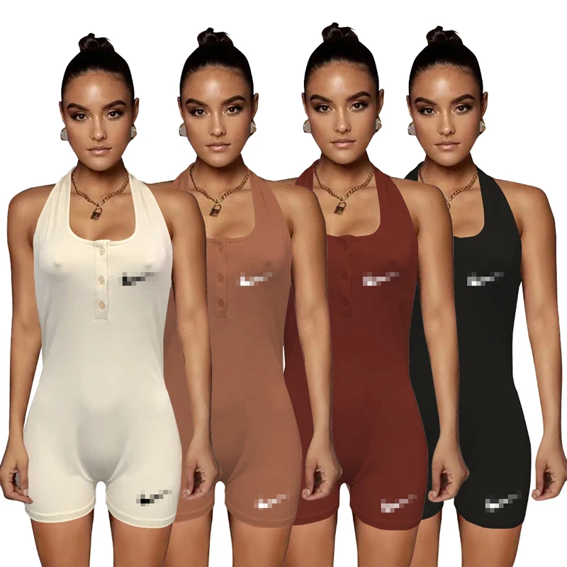

Custom logo women's tights one piece sexy striped cotton sportswear sling jumpsuit jumpsuit women's tank top