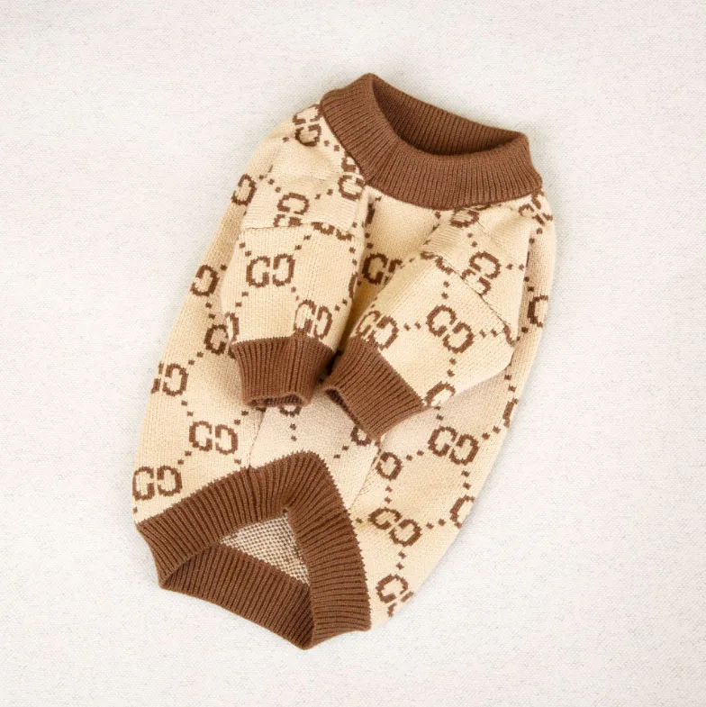 

Soft Designer Fashion Pet Cat Puppy Dog Knitted Jumper Clothes, Brown