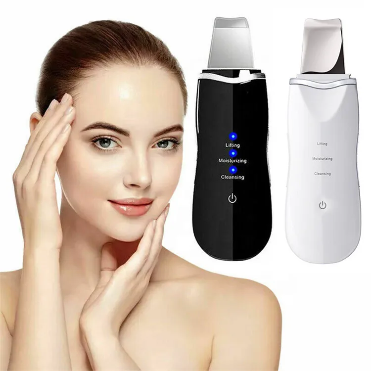 

Rechargeable Facial Cleaner Peeling Vibration Blackhead Removal Ultrasonic Face Skin Scrubber Pen, Black, white