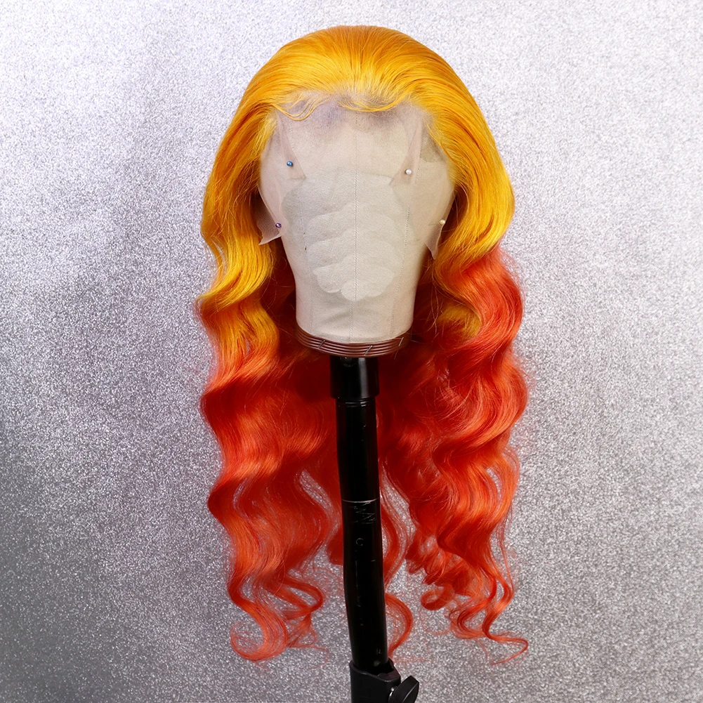 

Orange Ombre Red Color Lace Front Wigs Glueless Pre Plucked 100% Human Lace Front Wig Long Body Wave Hair for Women