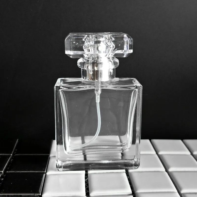 

30ml 50ml 100ml Flat square thick bottom spray glass perfume bottle