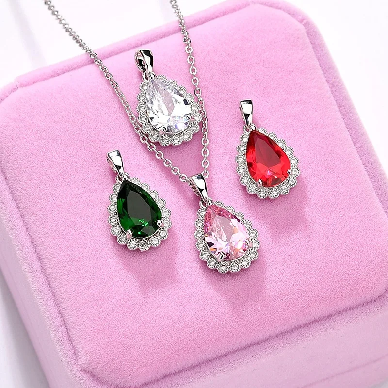 

New Women's Fashion Jewelry Zircon Crystal Teardrop Necklace Love Heart Shape Necklace Jewelry, Customized color