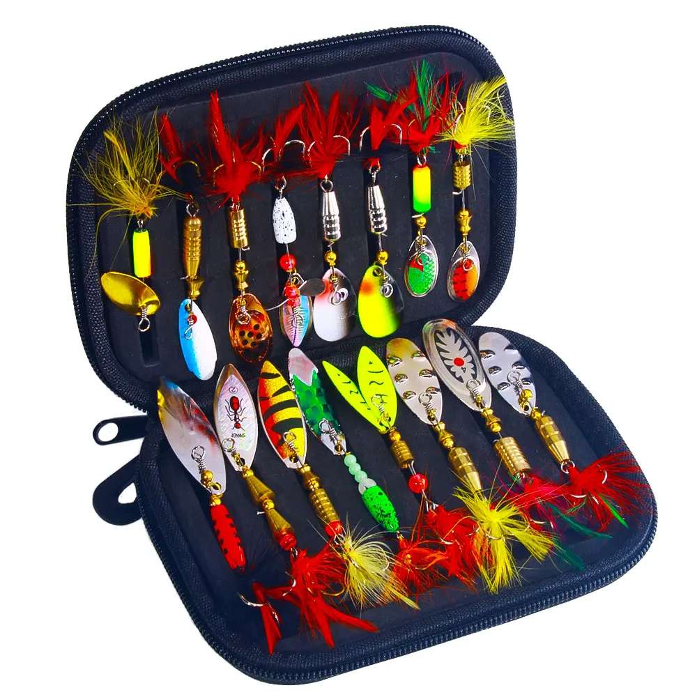 Wholesale SPB101 Combo 16pcs/bag Multi Color Hard Metal Spinner Baits Spoon Fishing Lure Set Kit for Bass Trout Salmon
