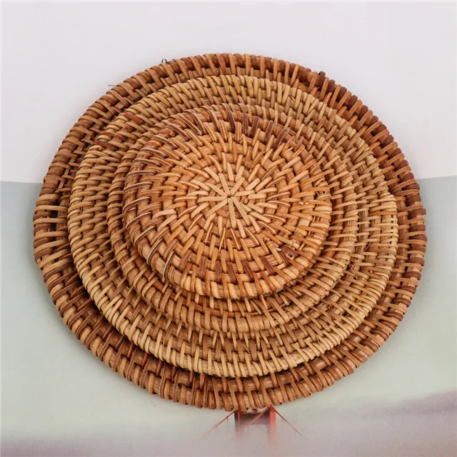 

Natural Handmade Rattan Coaster Potholder Coffee Shop Decoration Meal Desktop Photo Coaster Kitchen Accessories, As show