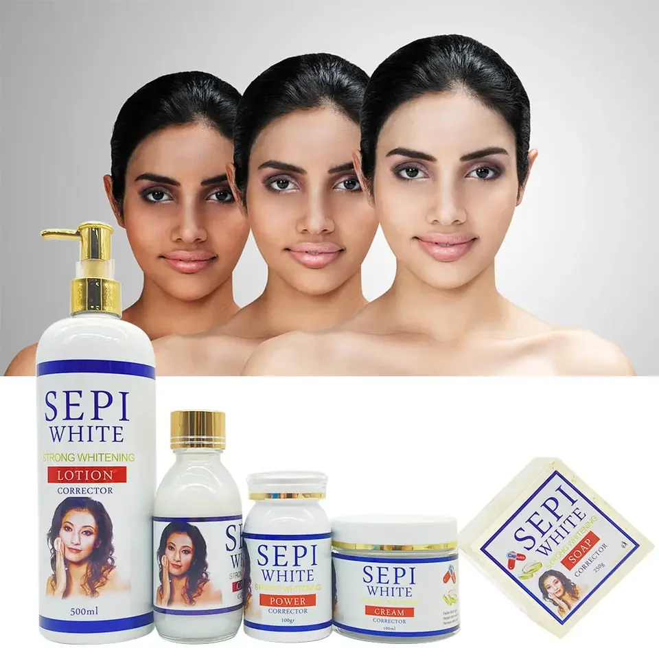

Natural Sepi White Bleaching Lightening Skin Whitening Cream Soap Serum Lotion Powder Skin Care Full Set