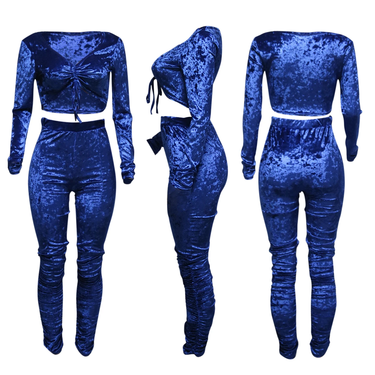 2020 New Women Sweatsuit Sets Velvet Long Sleeve Pleated Fashion Women ...