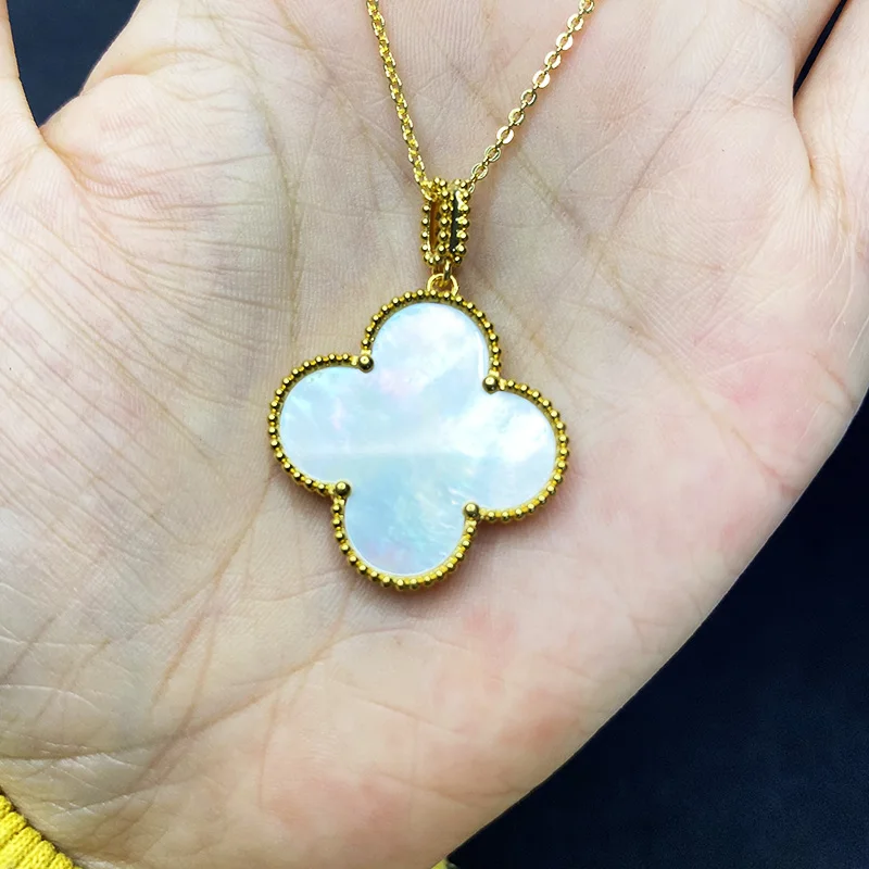 

25mm 18K Gold Large Clover Four Leaf Flower 10mm 15mm 20mm Solid Pure Gold Pendant Necklace Au750 Gold Jewelry For Women